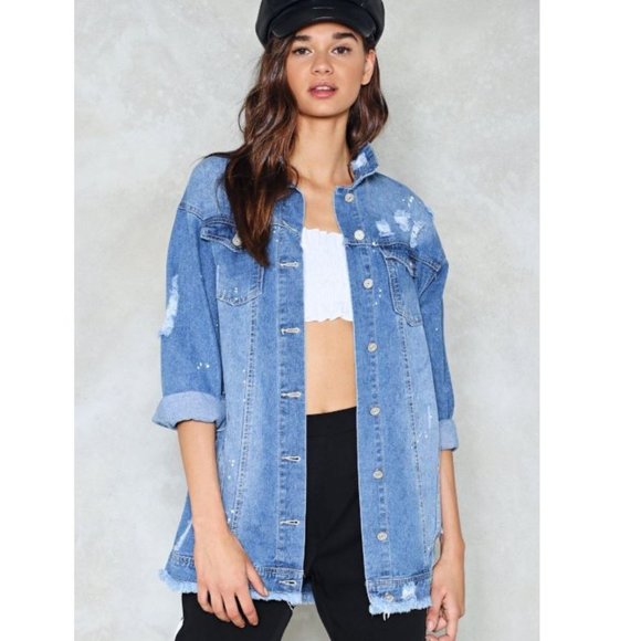 Jackets & Blazers - Nasty Gal Distressed Oversized Denim Jacket